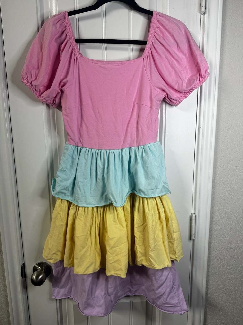 Pastel Tiered Ruffle Dress with Puff Sleeves girlhood core Barbie ballerina